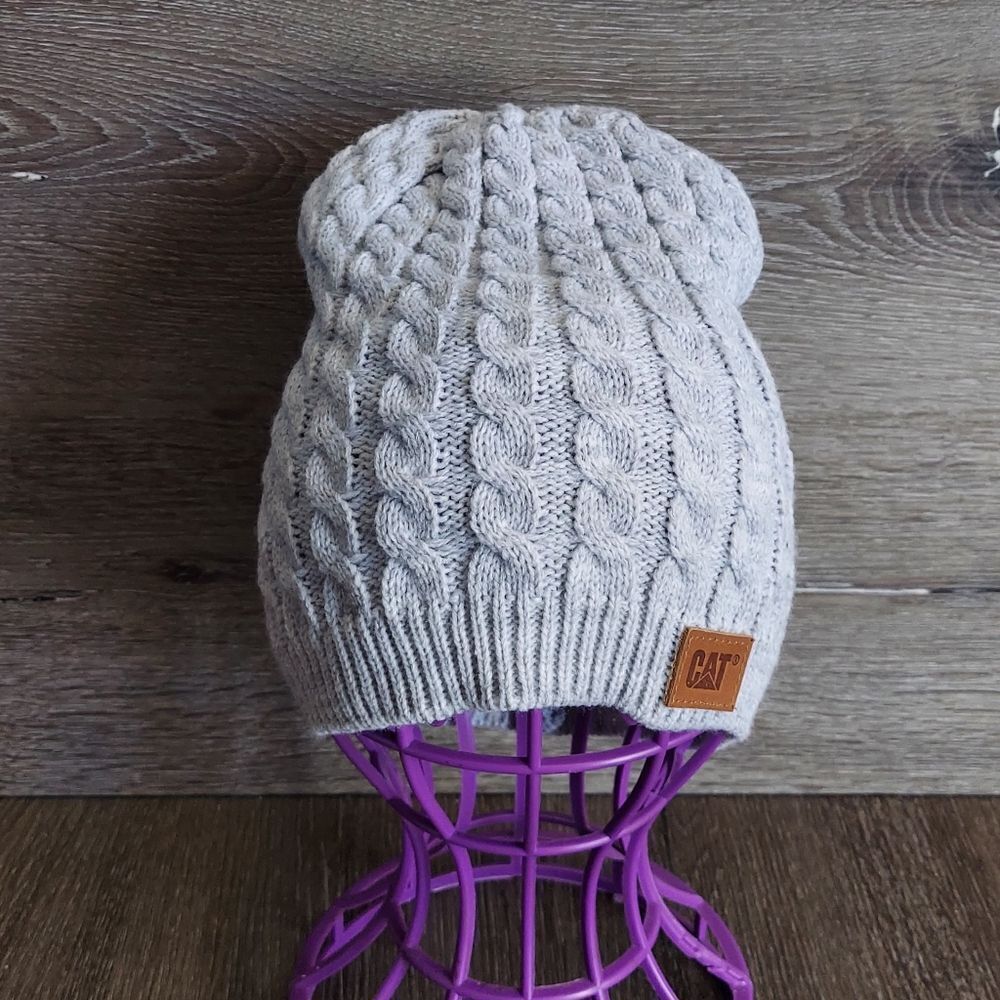 CAT Caterpillar Gray Cable Knit Beanie